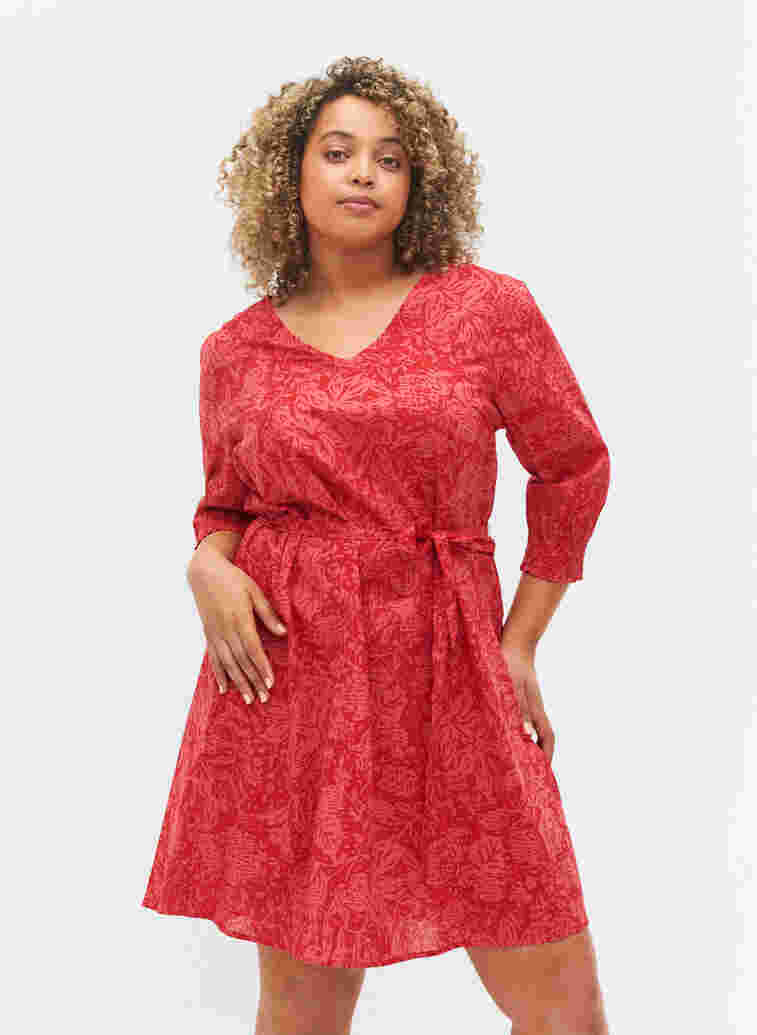 Bedrucktes Kleid mit Bindegürtel, Ribbon Red AOP, Model image number 0