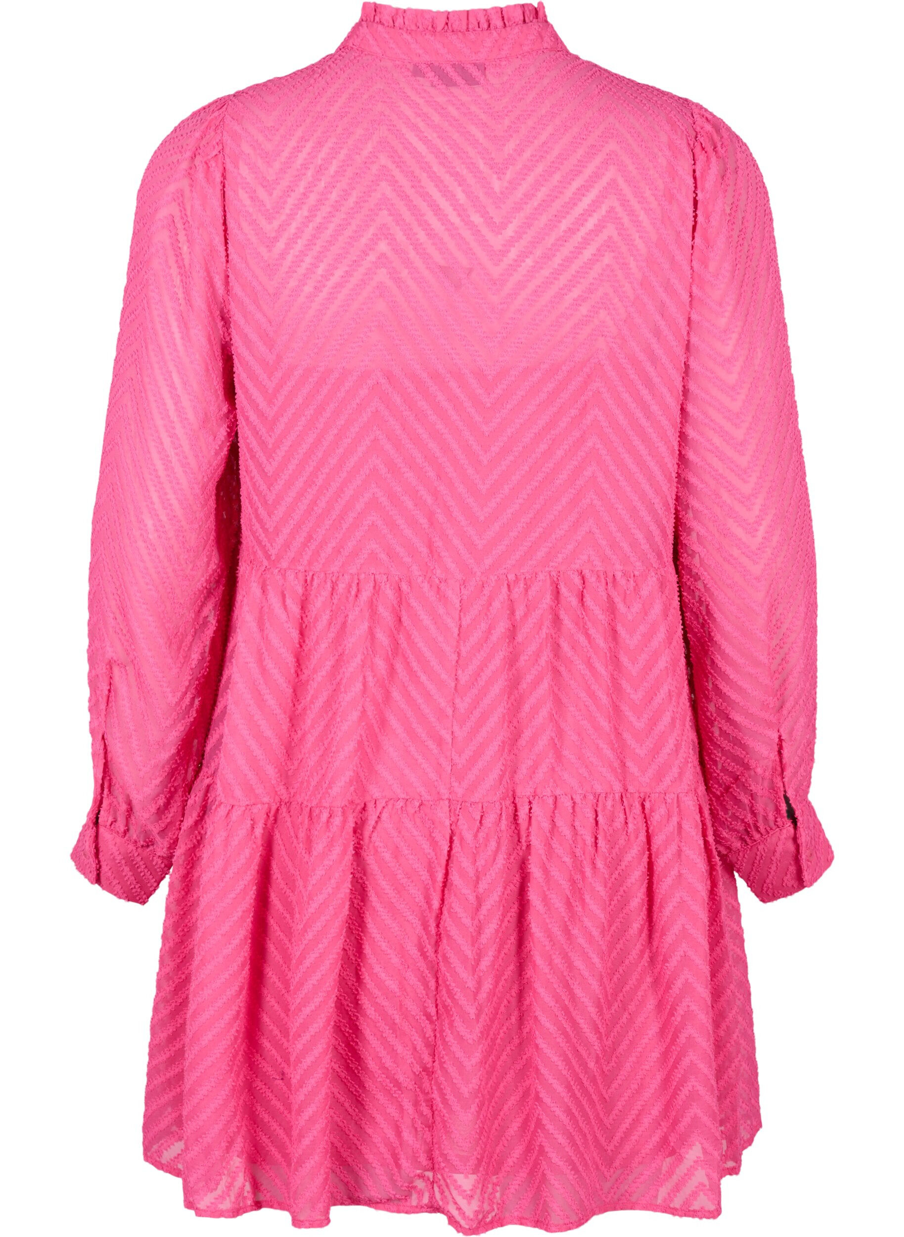 Zizzi Strukturiertes kurzes Kleid mit R&uuml;schenkragen, Magenta, Packshot image number 1