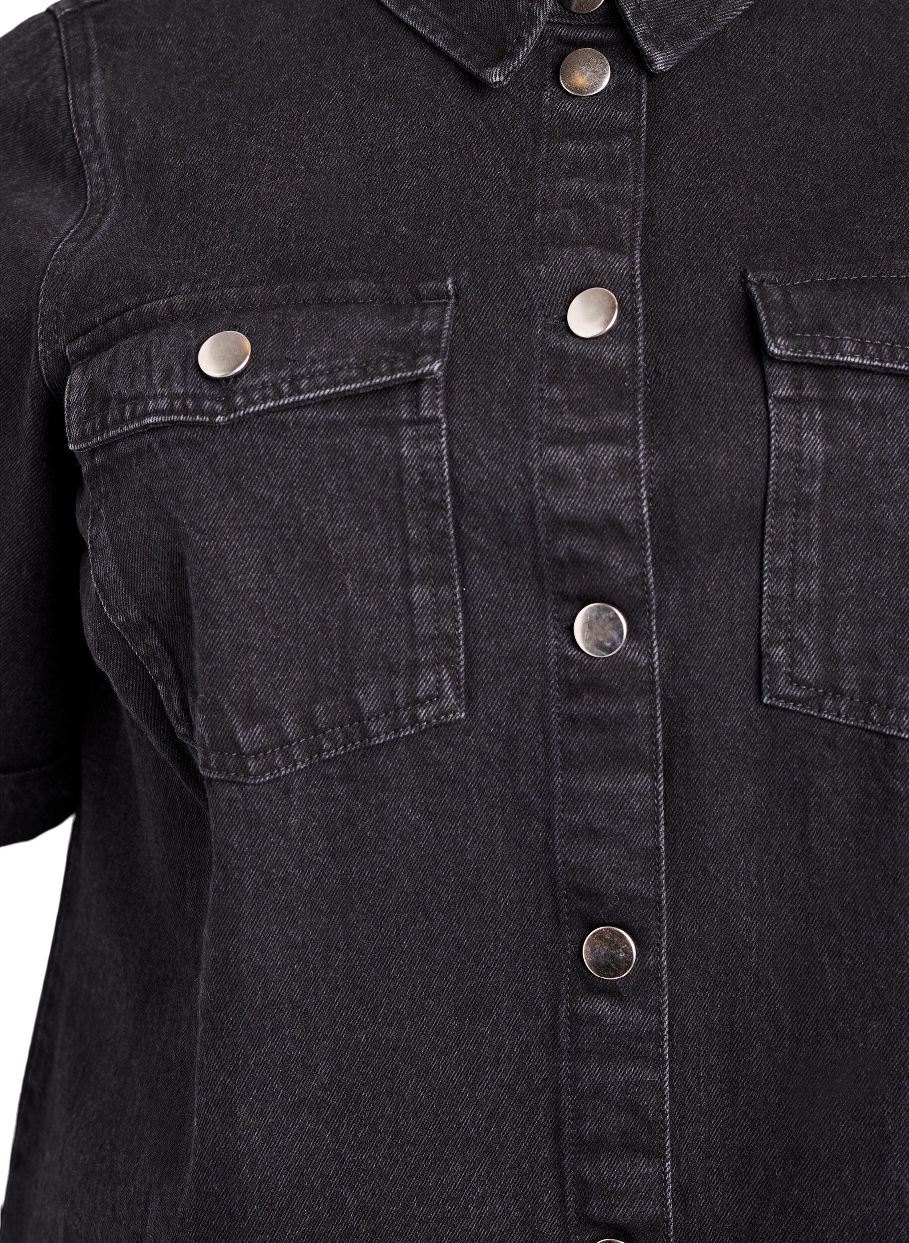 Zizzi Denimkleid mit kurzen &Auml;rmeln und Kn&ouml;pfen, Schwarz, Packshot image number 2