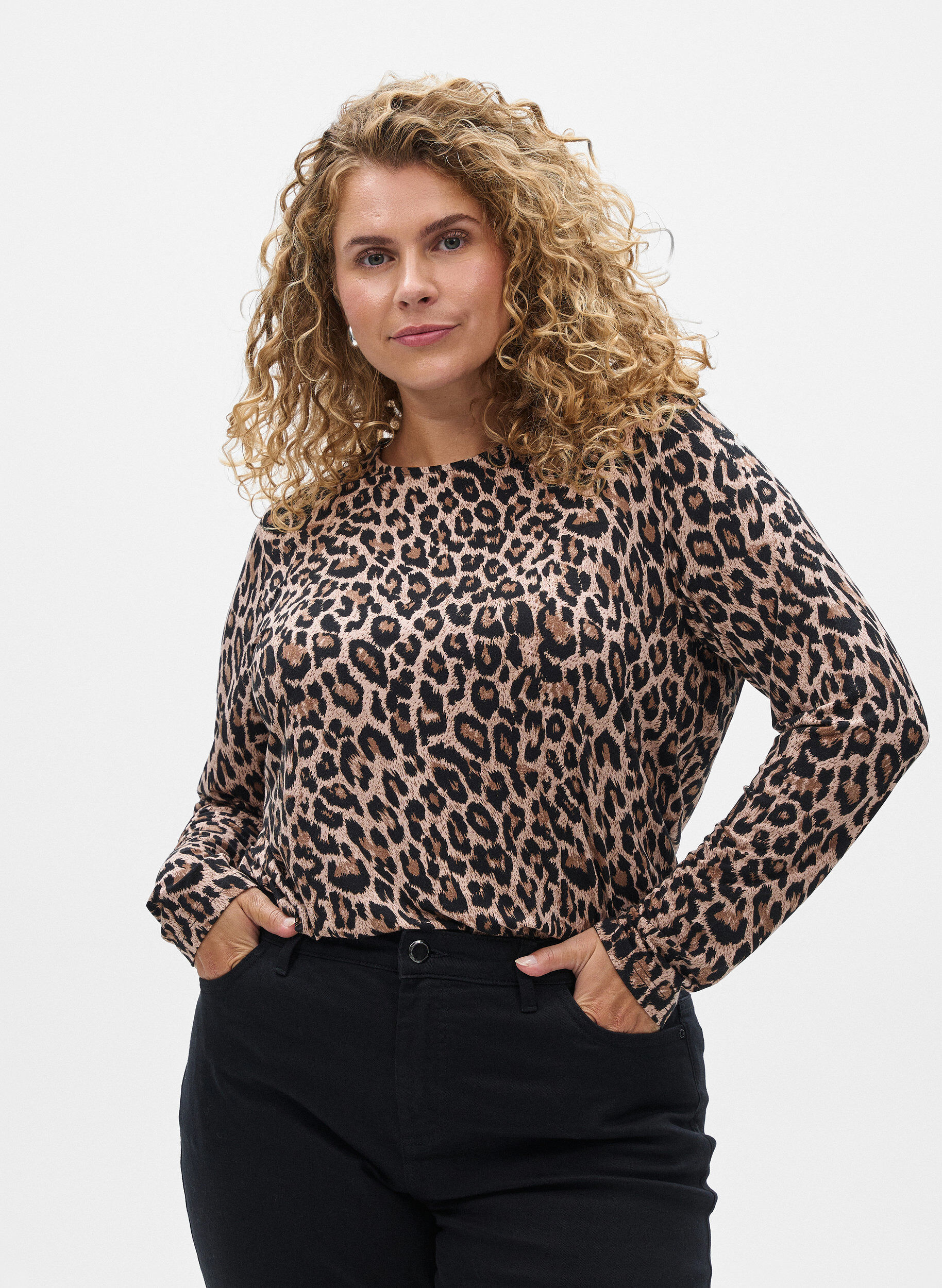 ZizziLang&auml;rmlige Bluse mit Leopardenmuster, Braun, Model image number 0