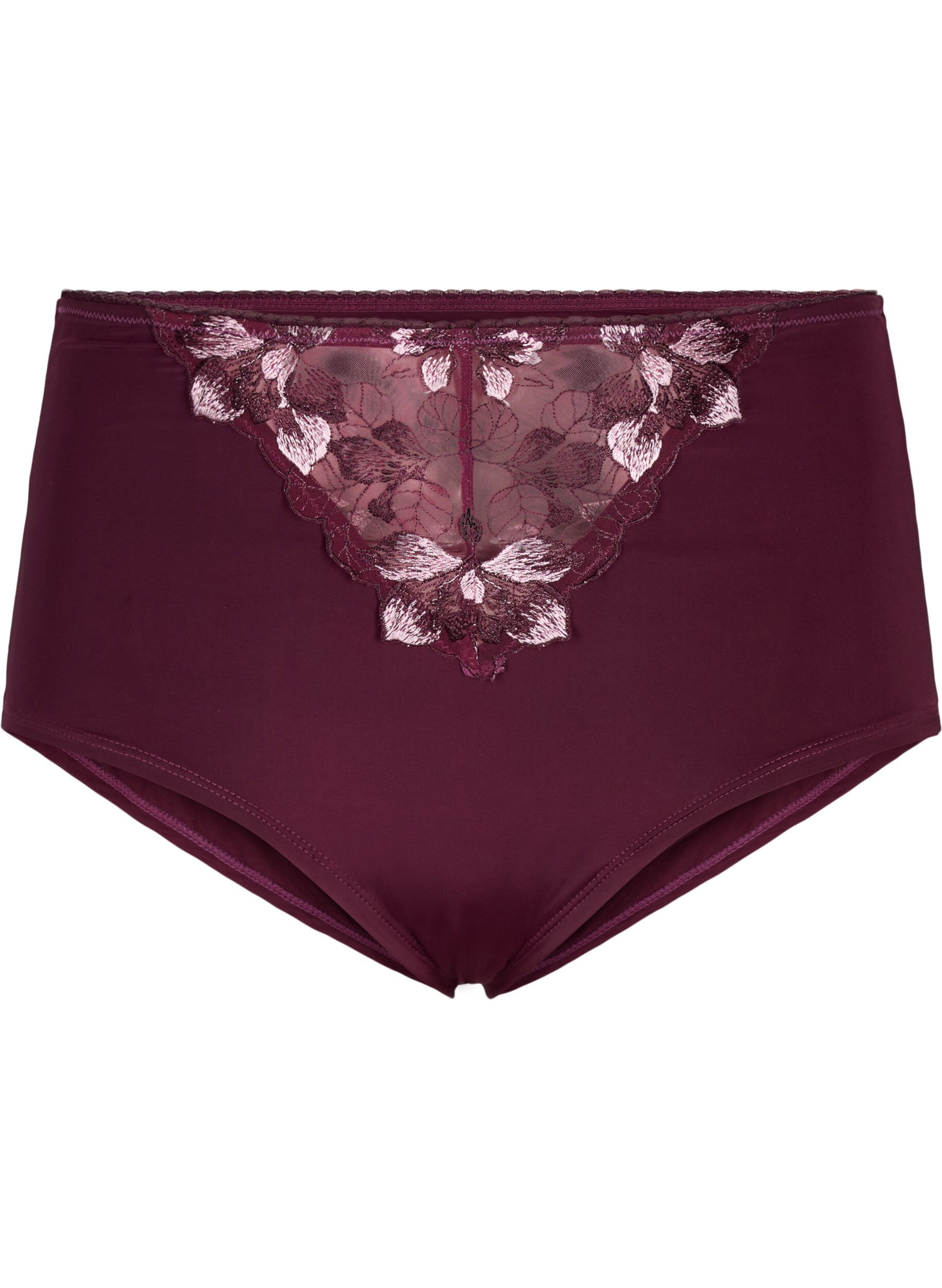 Zizzi Mikrofaser-Panty mit floralen Stickereien, Dunkles Bordeaux, Packshot image number 0