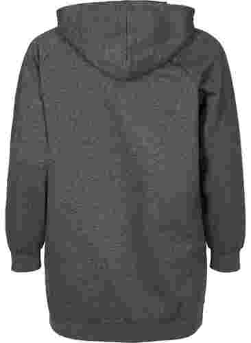 Langes Sweatshirt mit Kapuze und Printdetails, Dark Grey Melange, Packshot image number 1
