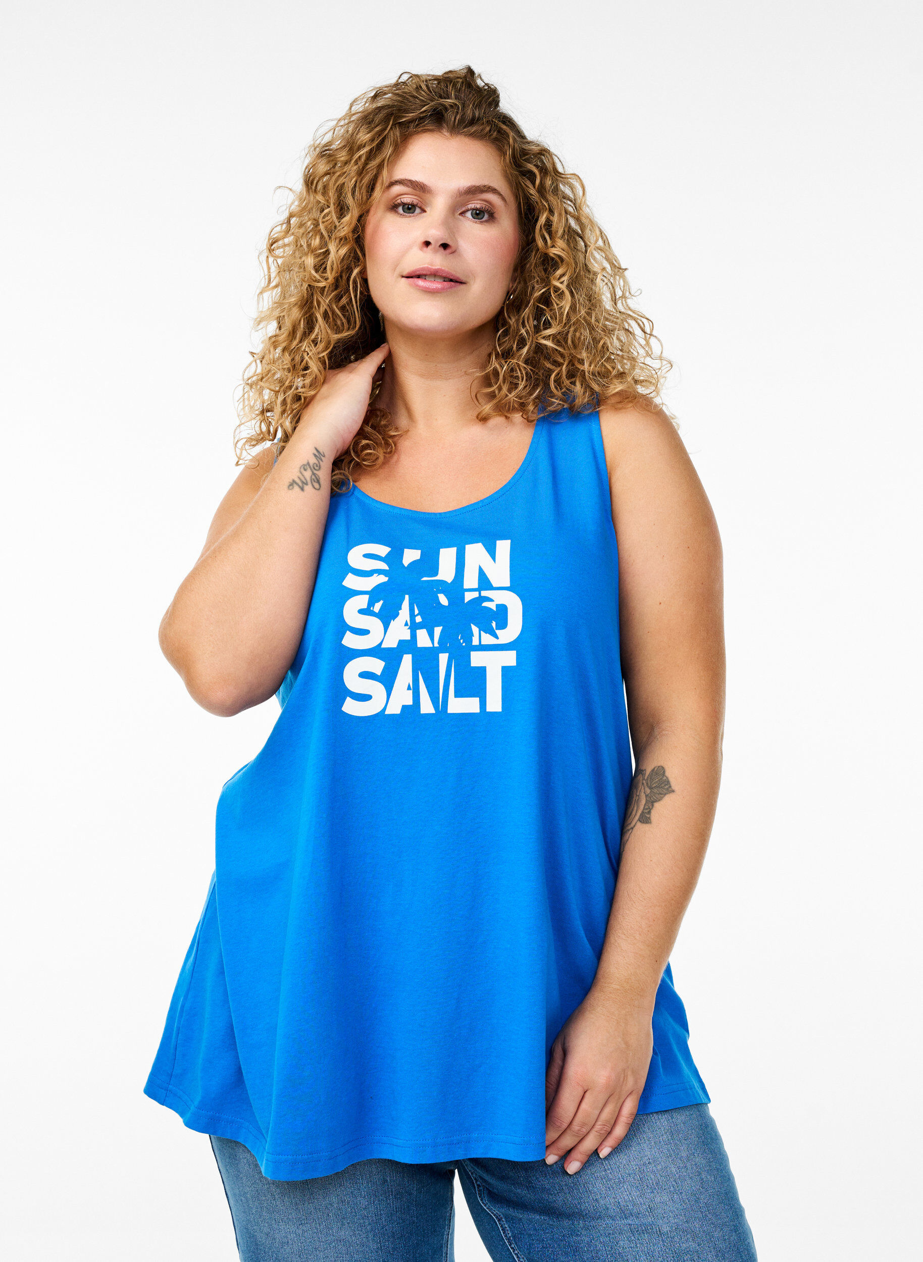 ZizziTop aus Baumwolle mit A-Linie, Blau, Model image number 0