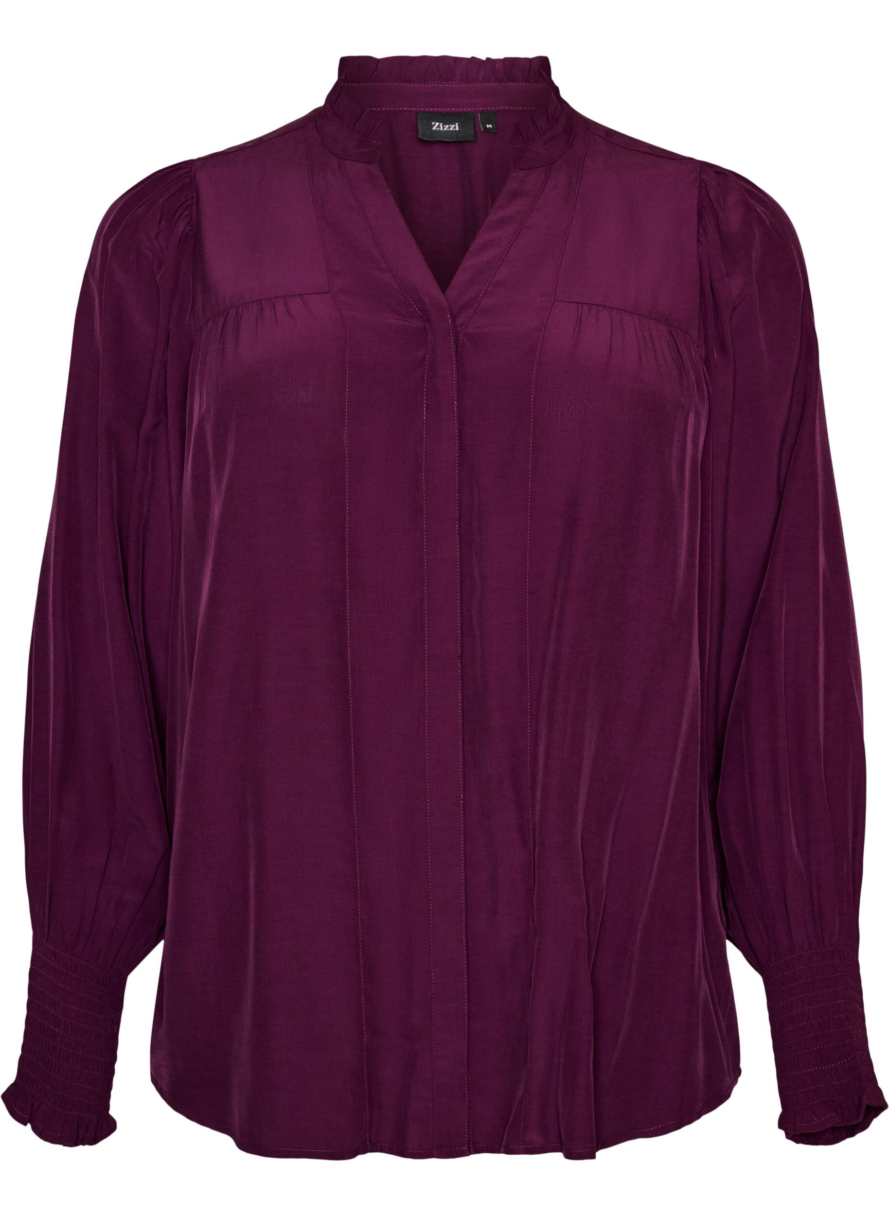 ZizziBluse mit R&uuml;schenkragen und Raffung, Lila, Packshot image number 0