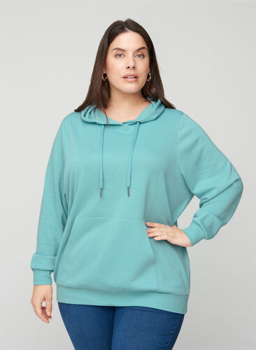 Sweatshirt mit Kapuze und Tasche, Cameo Blue, Model image number 0