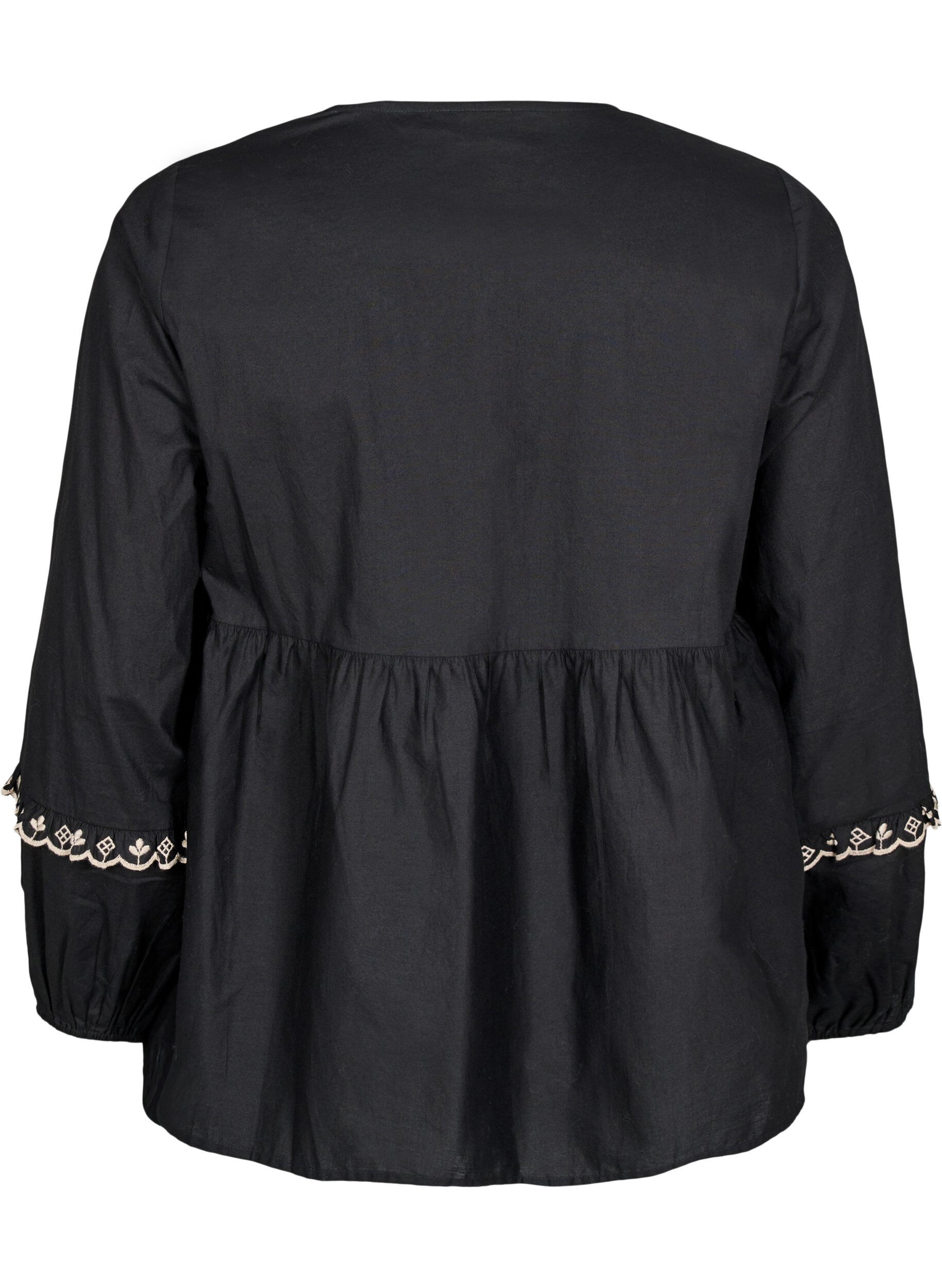 Zizzi Bluse mit offener Vorderseite und aufwendigen Stickereien, Schwarz, Packshot image number 1