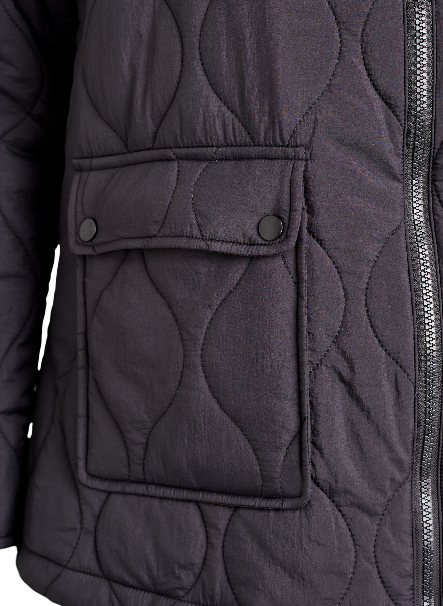 Zizzi Steppjacke mit Kapuze und Taschen, Schwarz, Packshot image number 3