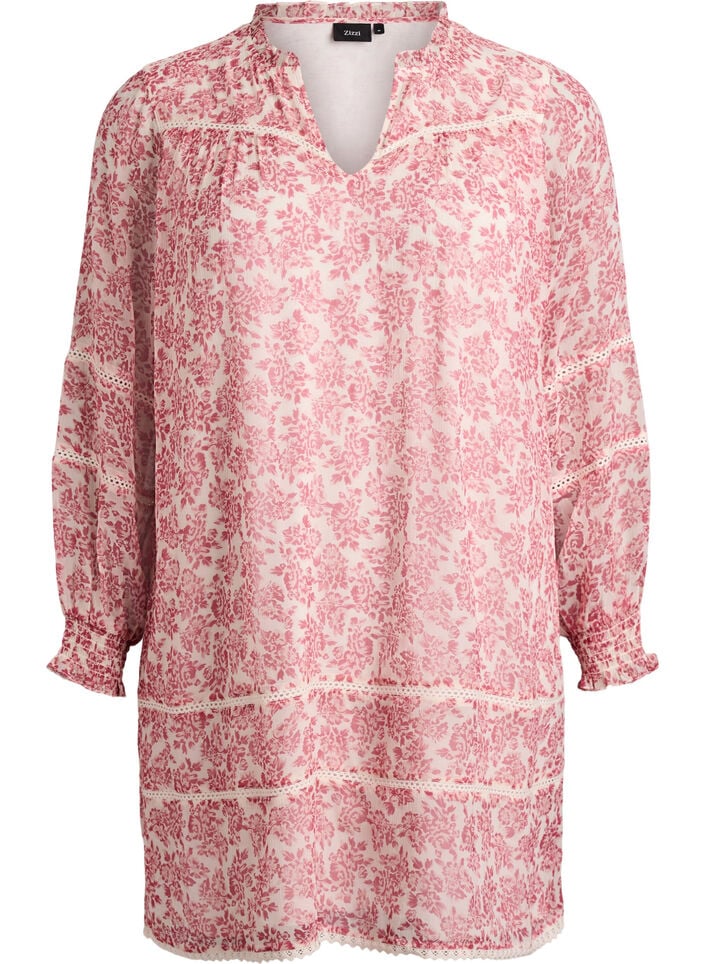 Kurzes Chiffonkleid mit Häkel­details, Rot, Packshot image number 0