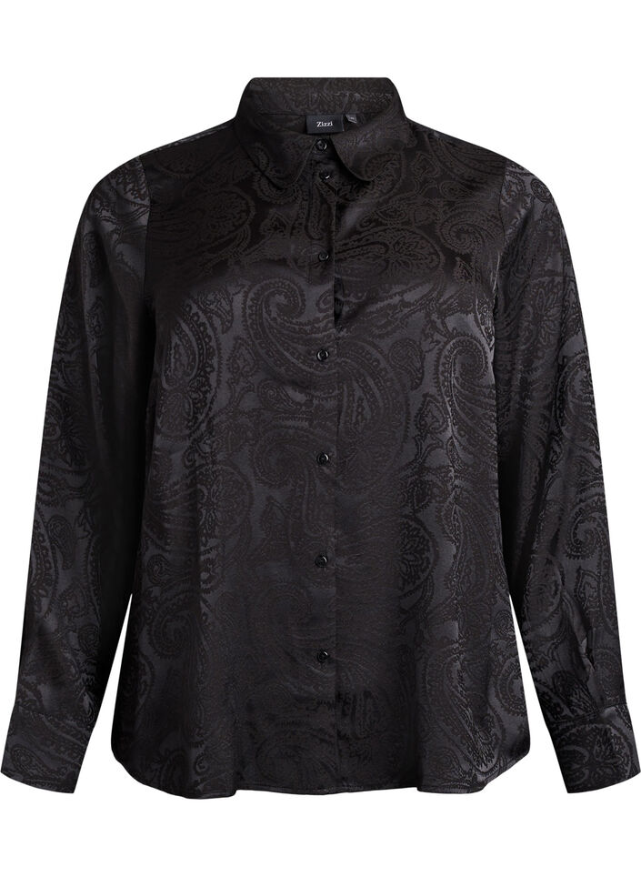 Bluse mit Ton-in-Ton Paisleymuster, Schwarz, Packshot image number 0