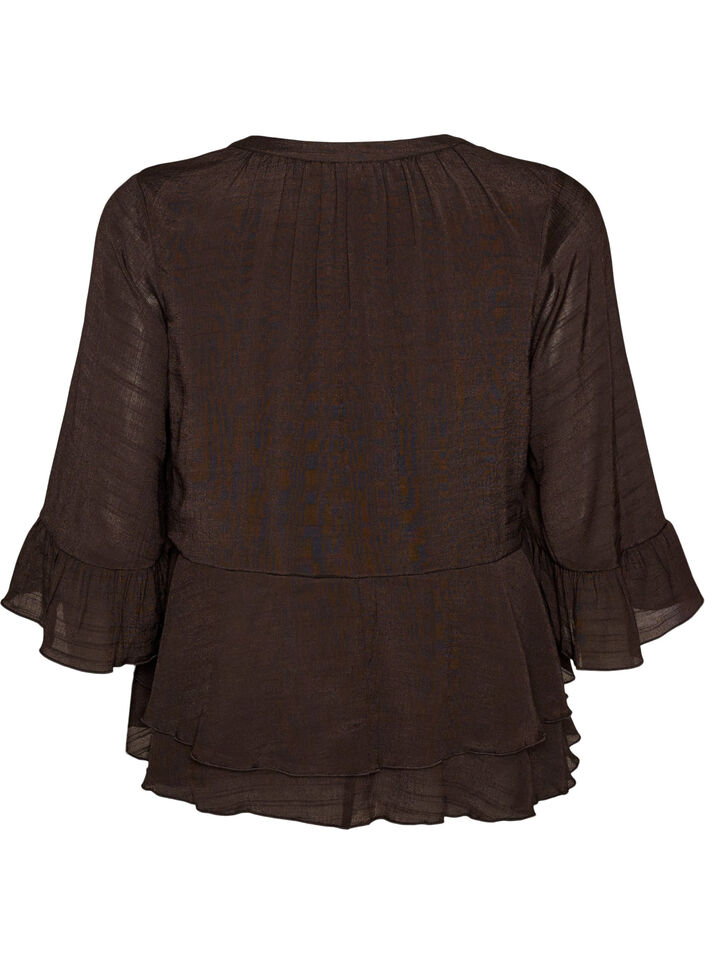 Bluse mit 3/4-&Auml;rmeln und R&uuml;schendetails, Braun, Packshot image number 1