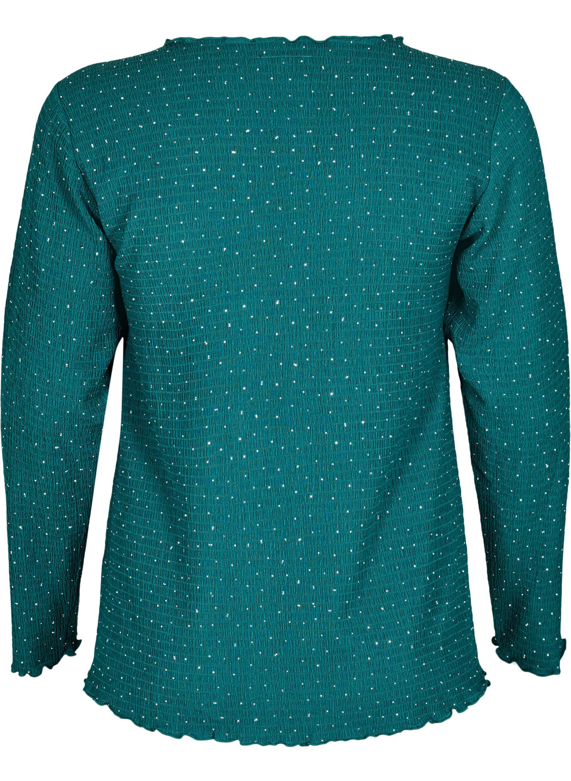 Zizzi Lang&auml;rmlige Bluse mit Strasssteinen, Gr&uuml;n, Packshot image number 1