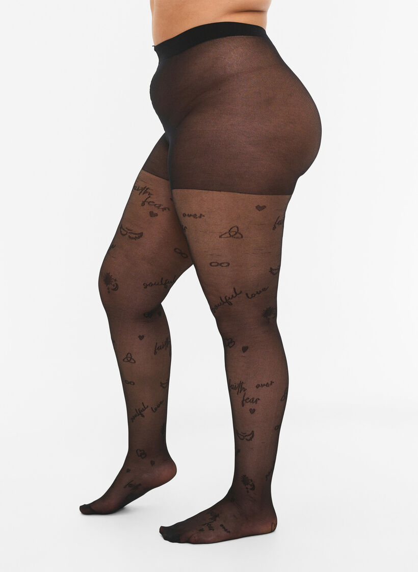 Tattoo-Strumpfhose in 25 Denier, Black, Model image number 0