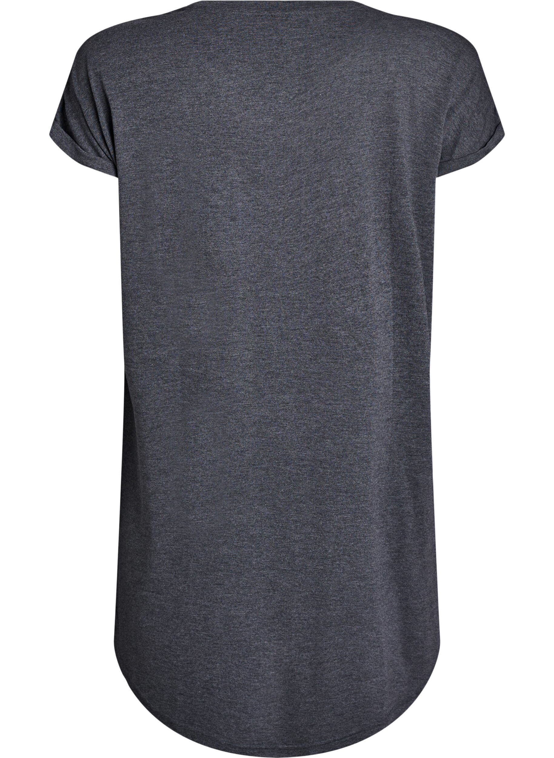 Zizzi Kurz&auml;rmliges Nachthemd mit Textdruck, Schwarz, Packshot image number 1