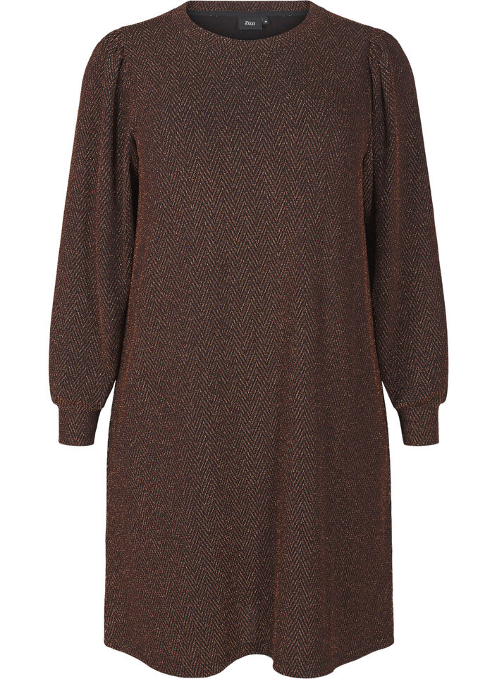 Kleid mit Zickzackmuster und Glitzer, Copper ZigZagShimmer, Packshot image number 0