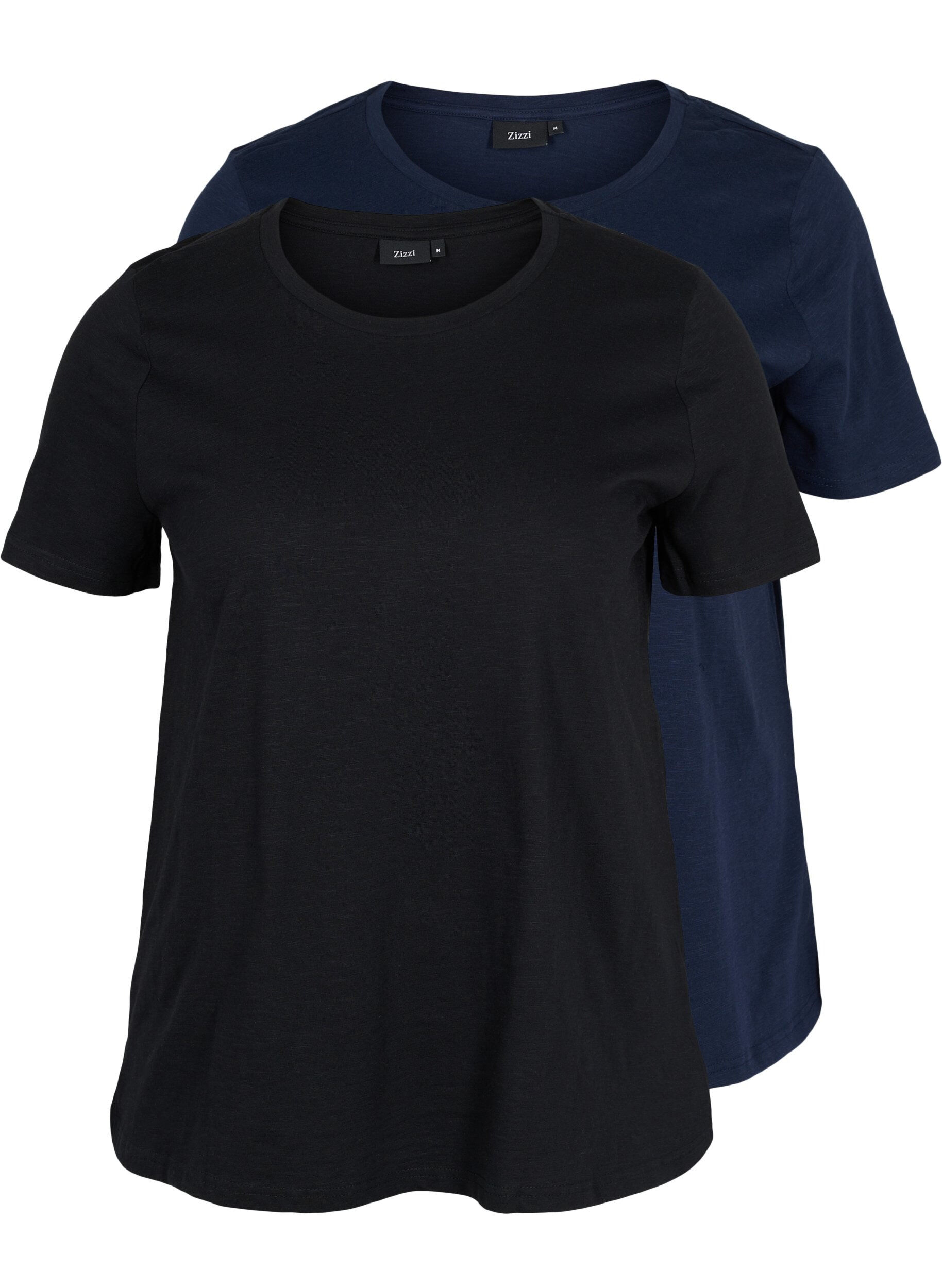 Zizzi 2er-Pack basic T-Shirts aus Baumwolle, Black/Navy Blazer, Packshot image number 0