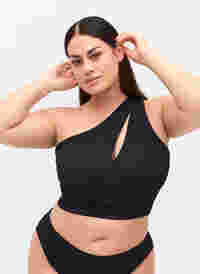 One-Shoulder Bikinitop aus Ripp, Black, Model