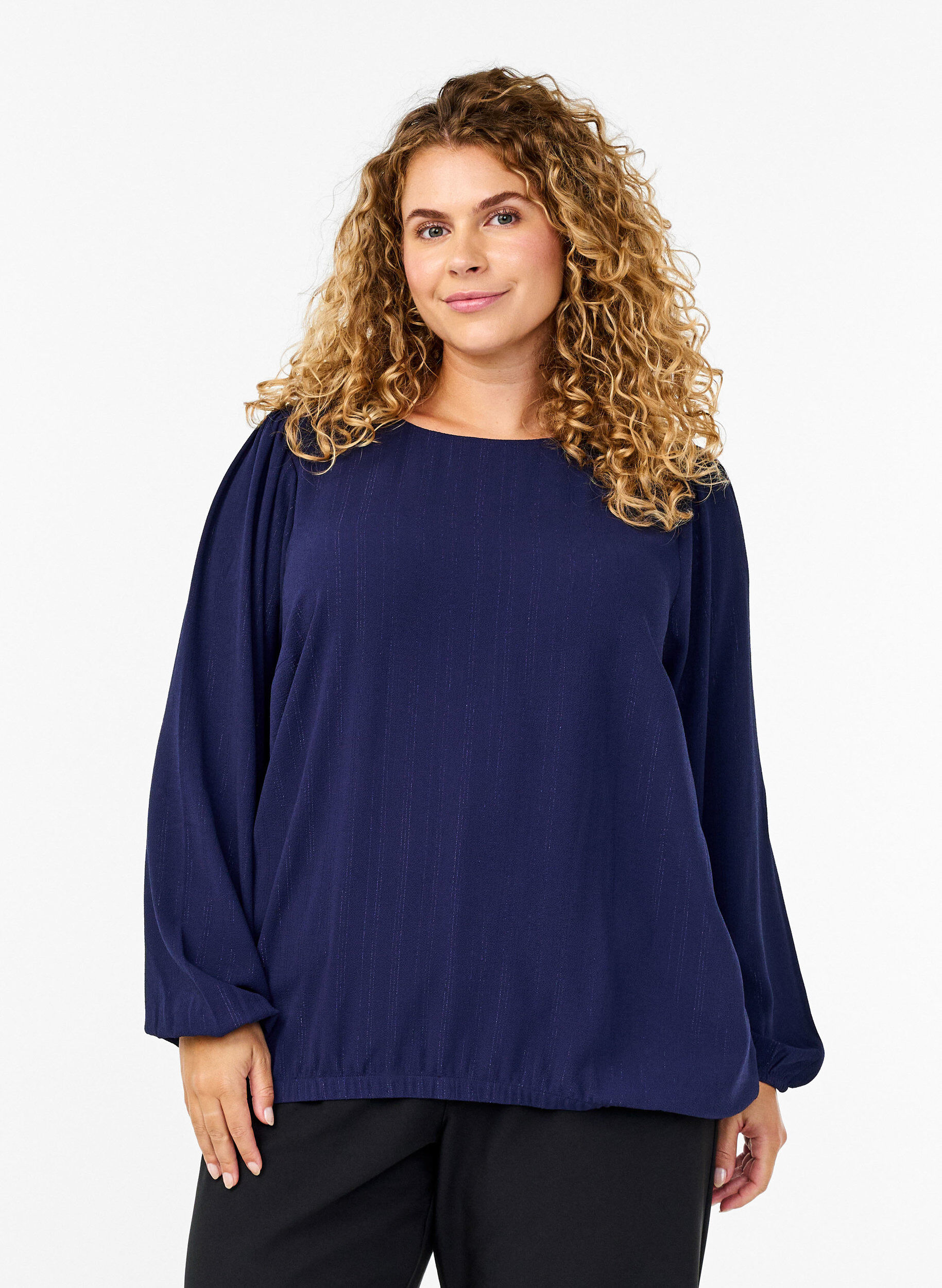 Zizzi Bluse mit Silberglitzer, Blau, Model image number 0