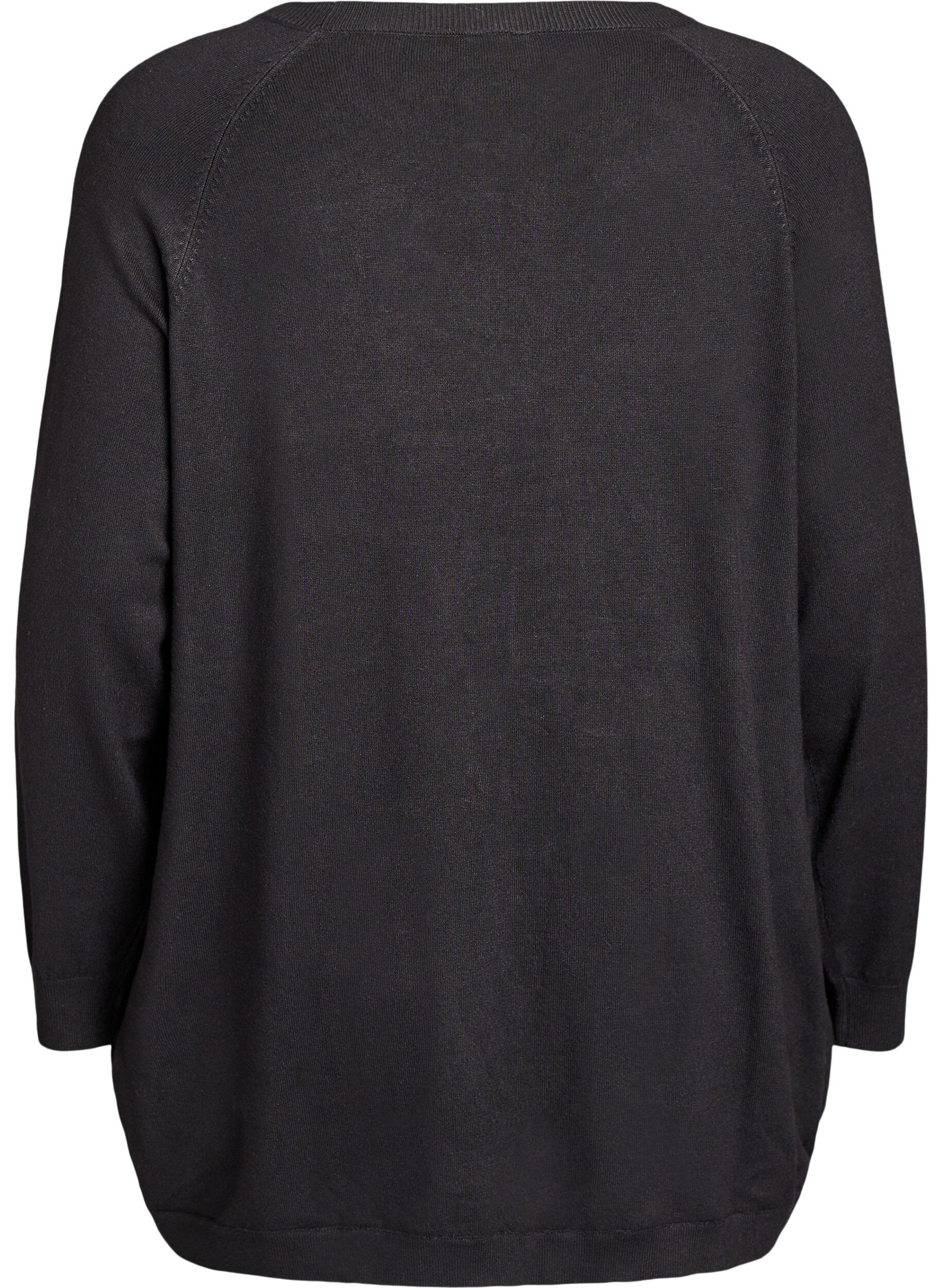 Zizzi Strickbluse mit seitlichen Kn&ouml;pfen, Schwarz, Packshot image number 1