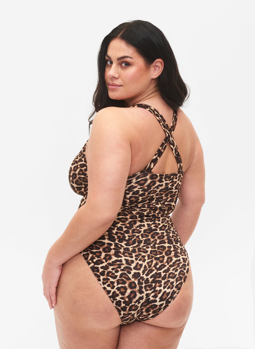 Badeanzug mit gekreuztem Rücken und herausnehmbaren Einsätzen, Leopard Print, Model image number 1