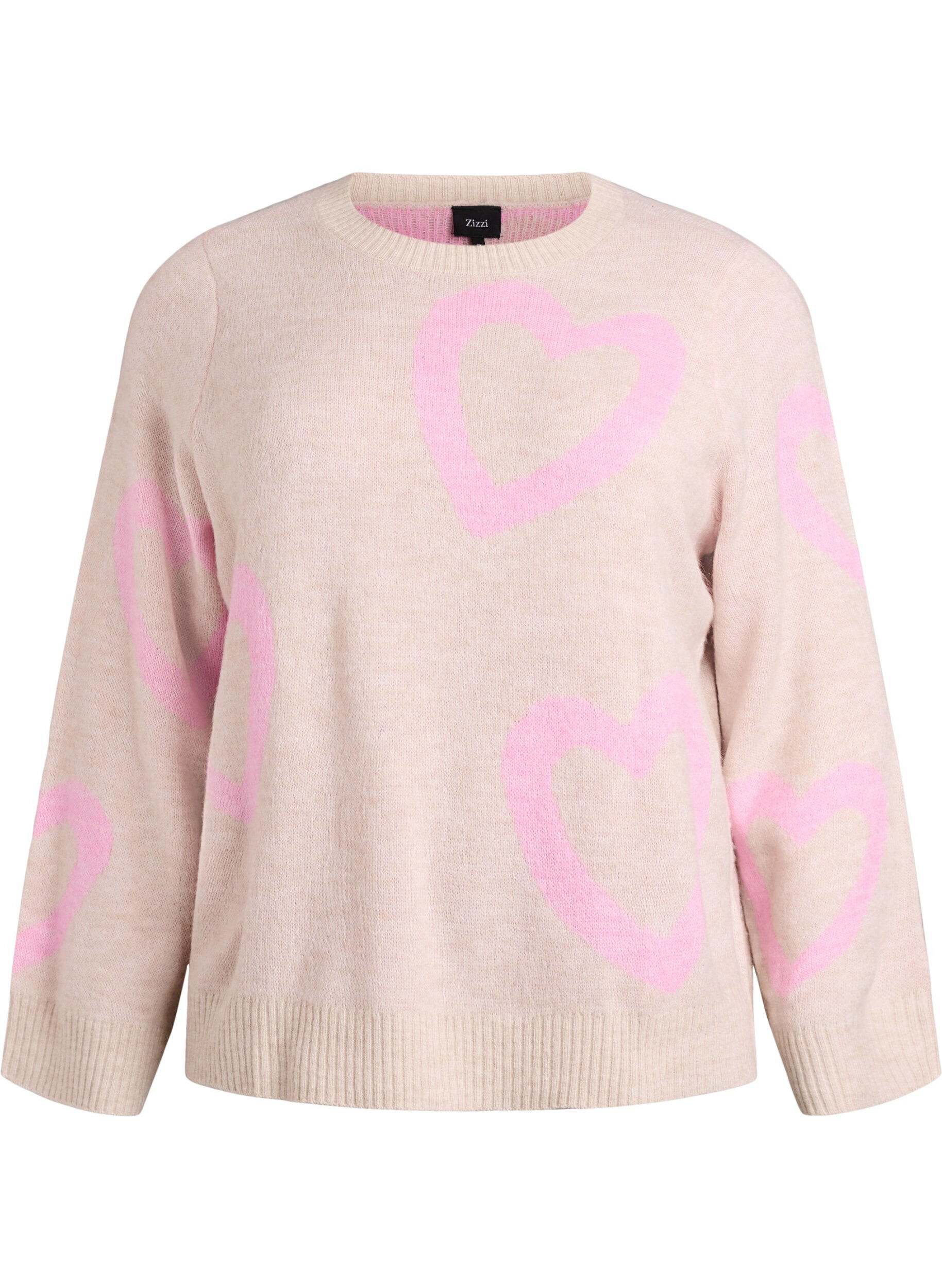 Strickbluse mit gro&szlig;en Herzen und Rundhalsausschnitt