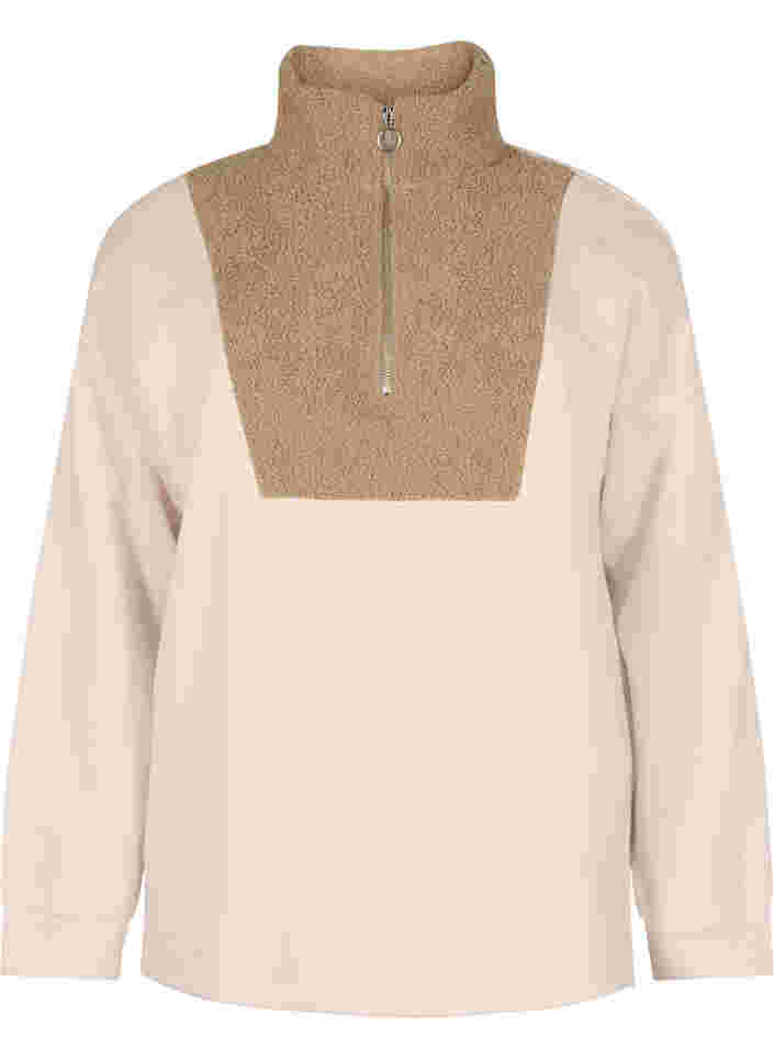 Hochgeschlossenes Sweatshirt mit Teddy und Reißverschluss, Brown Comb, Packshot image number 0