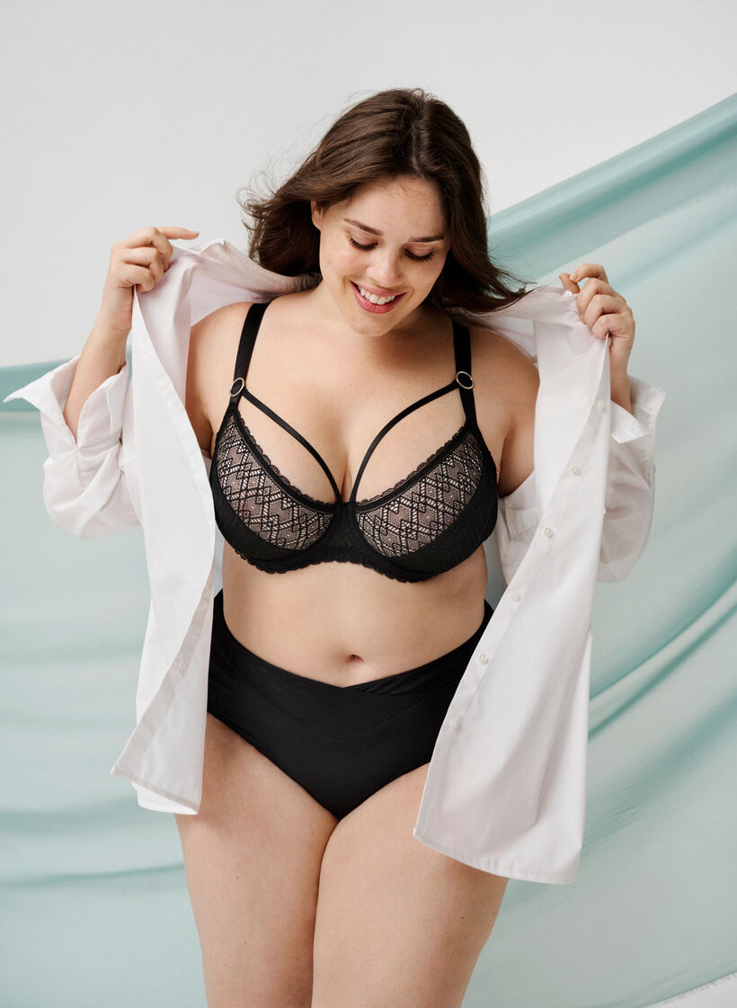 Spitzen-Balconette mit Stringdetails, Schwarz, Image image number 0