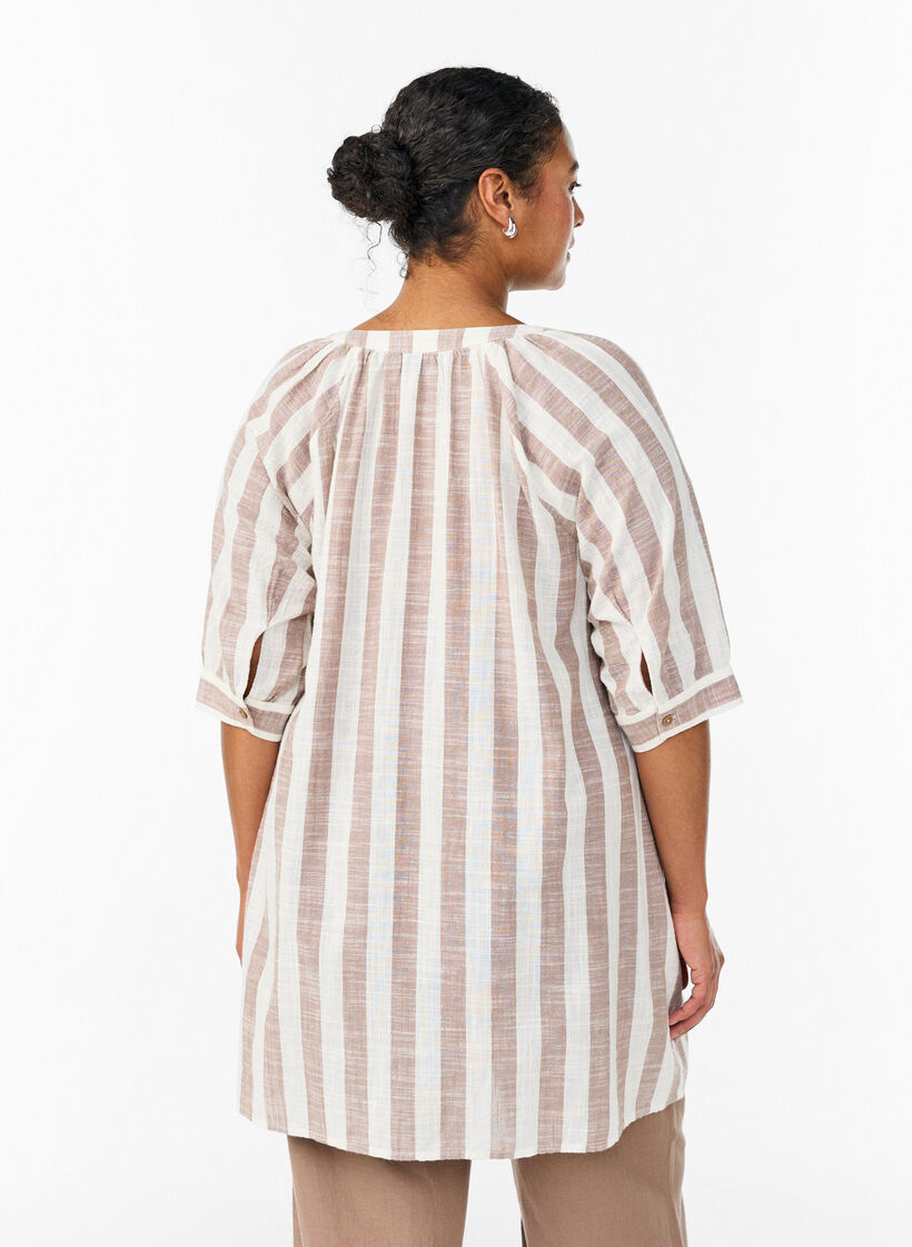 Tunika aus Baumwolle mit V-Ausschnitt, Beige, Model image number 2
