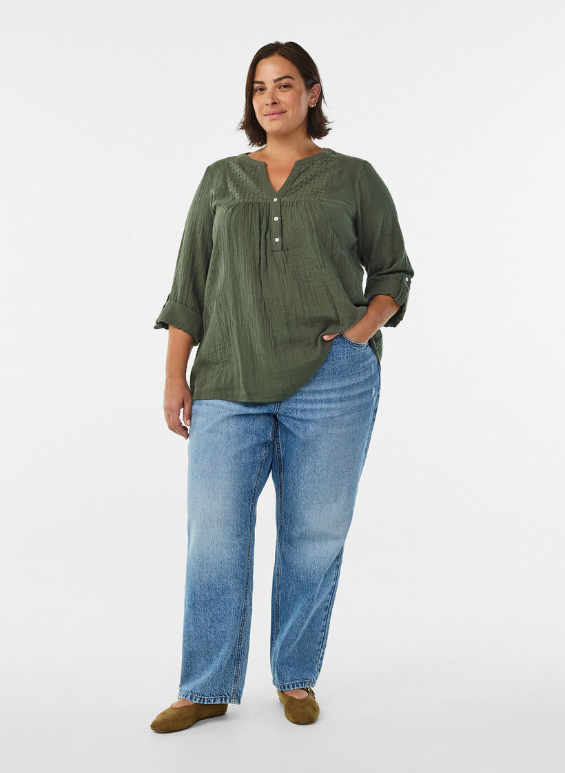 Bluse aus Baumwollmusselin mit Lochstickerei, Gr&uuml;n, Model image number 1