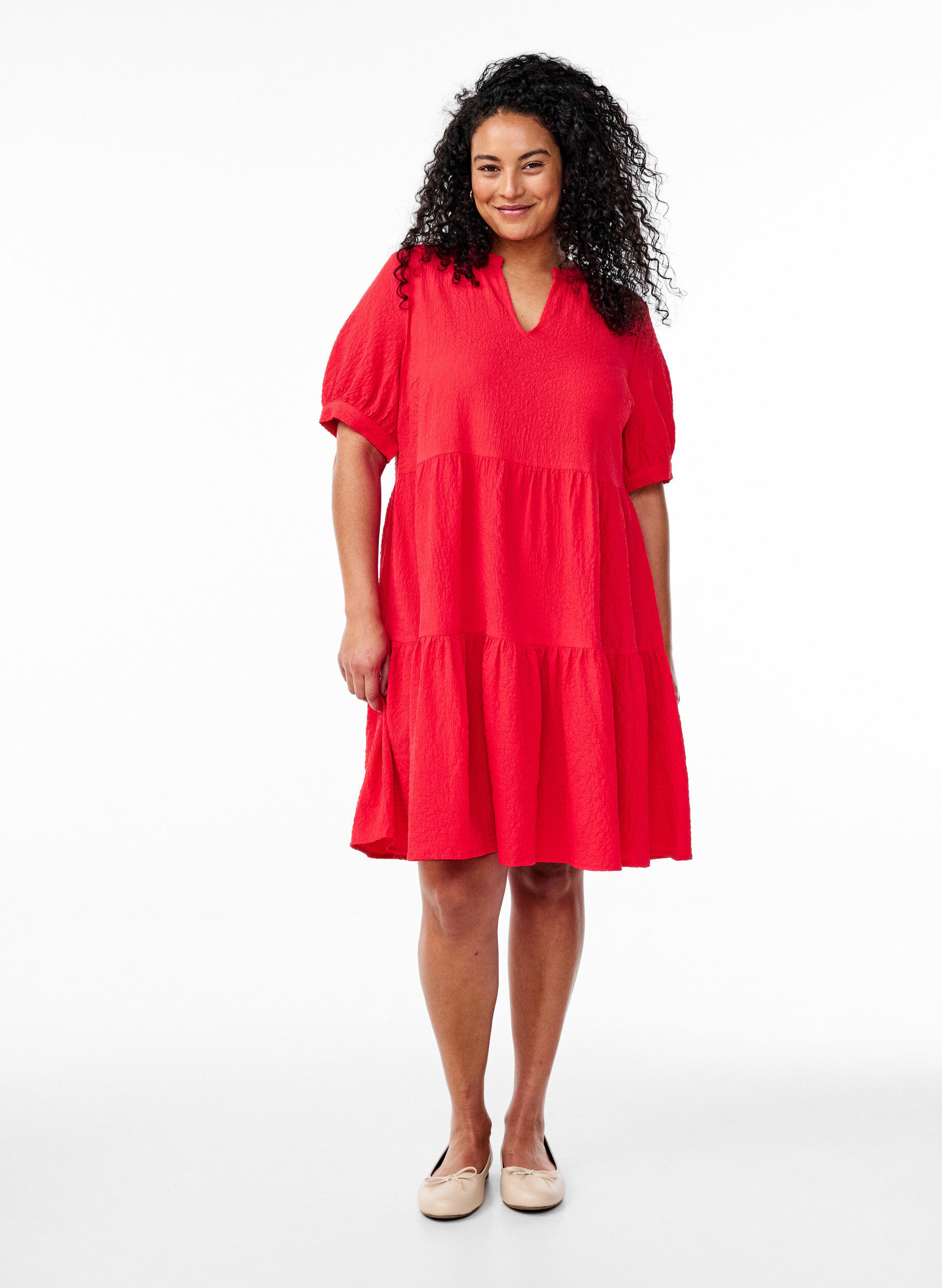 Zizzi FLASH - Kurzes A-Linien-Kleid, Rot, Model image number 1
