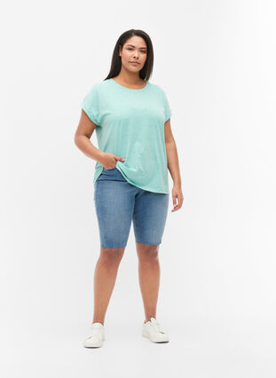 Melange T-Shirt mit kurzen Ärmeln, Turquoise Mél, Model image number 2