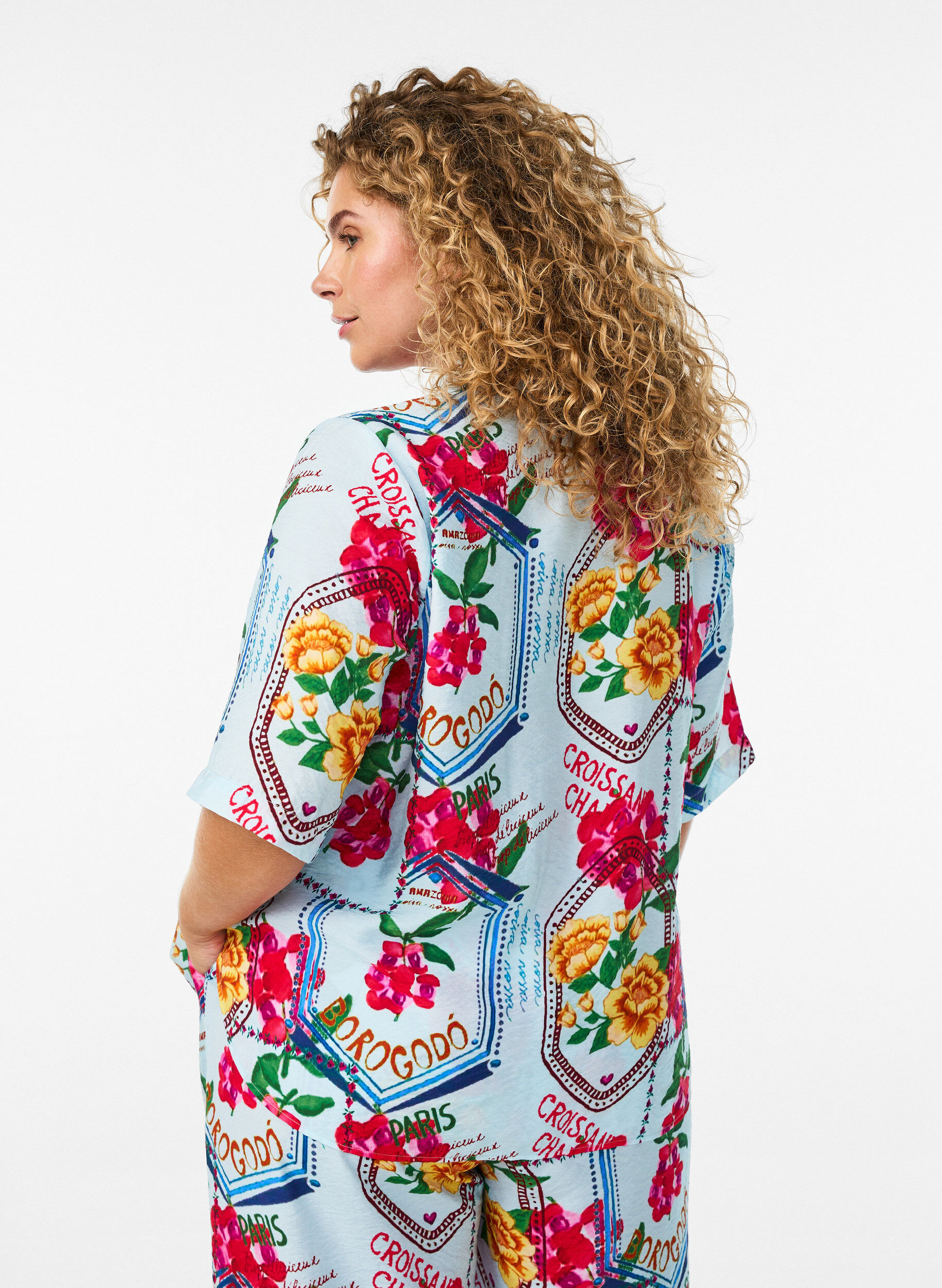 ZizziHemdbluse mit 1/2 &Auml;rmeln und farbenfrohem Print, Blau, Model image number 2