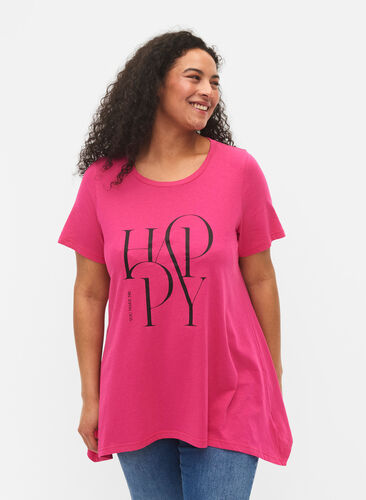 T-Shirt aus Baumwolle mit Textdruck, Beetroot Purple HAP, Model image number 0