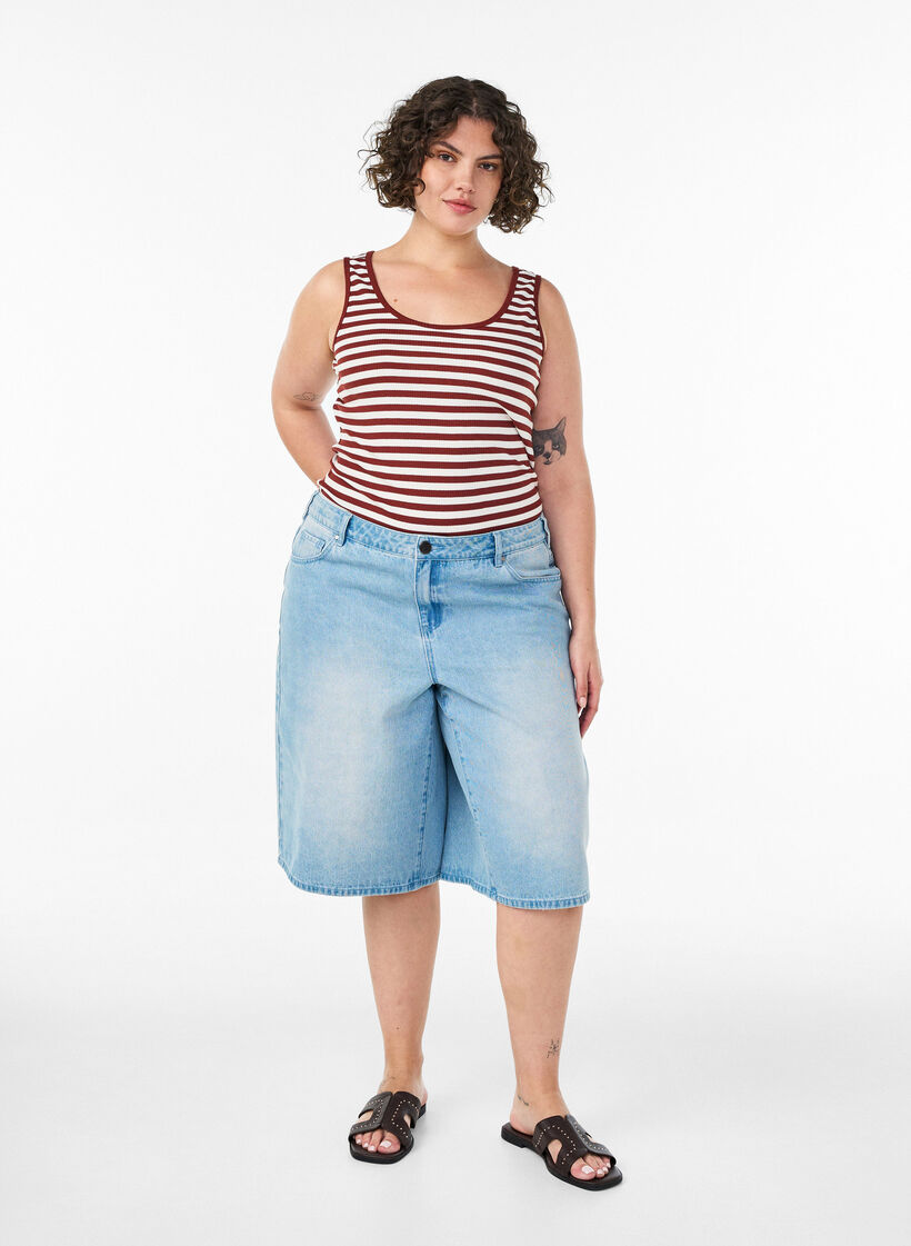 Gestreiftes Tanktop mit Rippenstruktur, Rot, Model image number 1