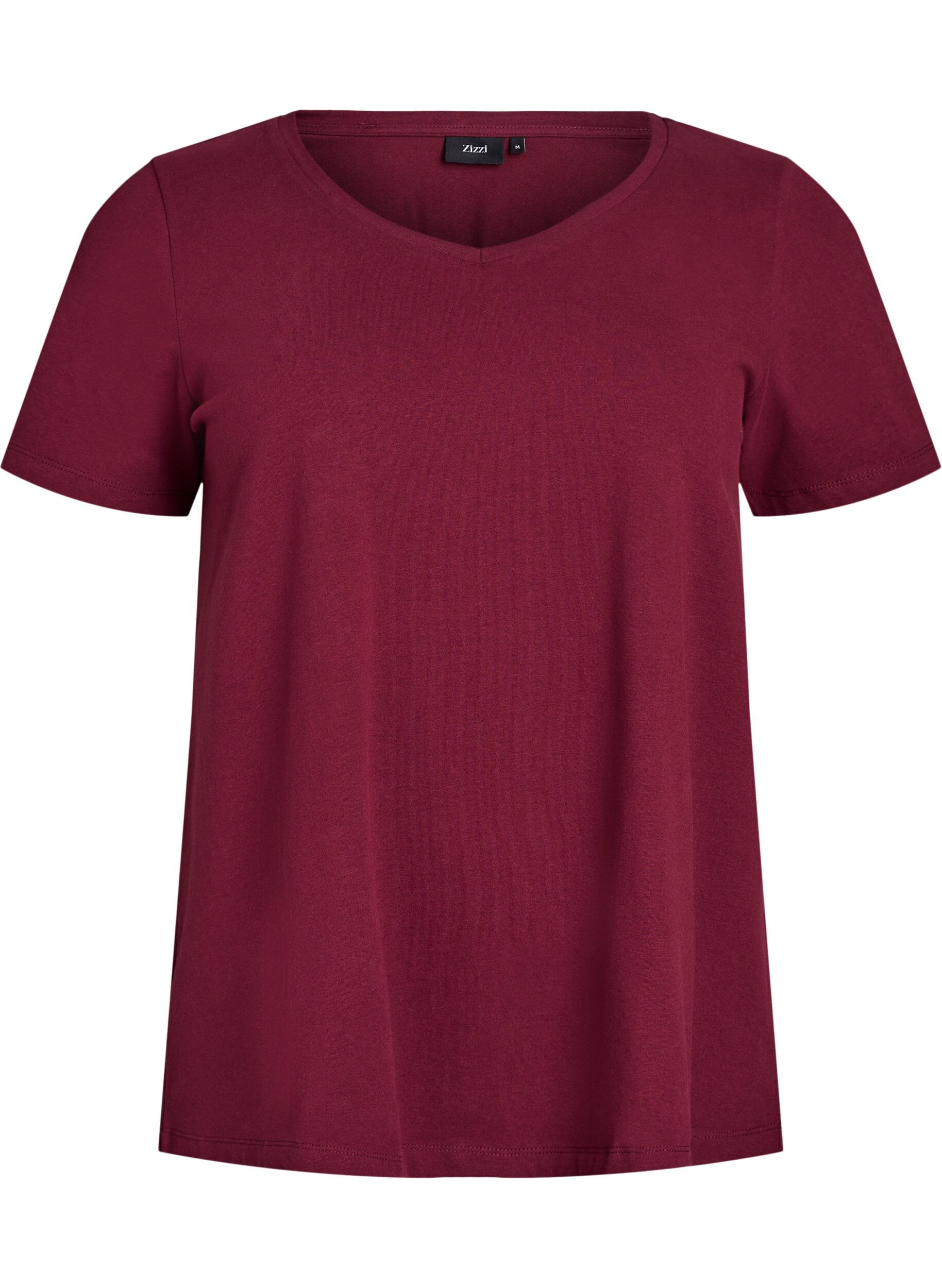 ZizziEinfarbiges basic T-Shirt aus Baumwolle, Dunkles Bordeaux, Packshot image number 0