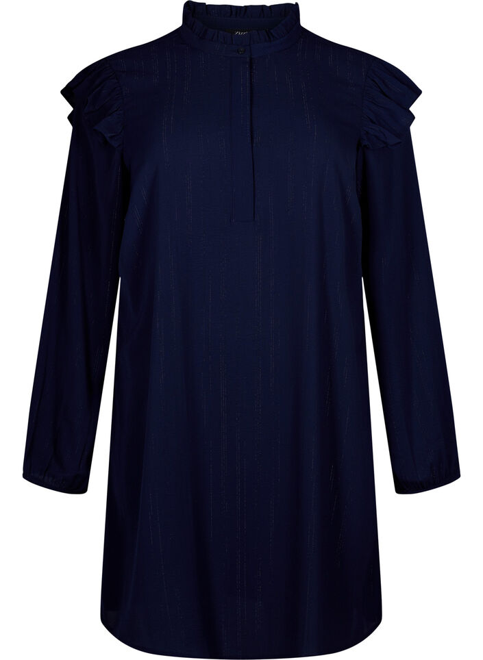 Kurzes Kleid mit R&uuml;schen und Glitzer, Blau, Packshot image number 0