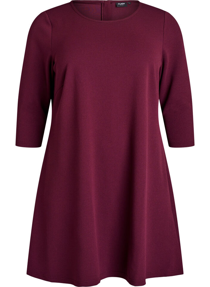 Kurz geschnittenes A-Linien Kleid aus Webstoff mit 3/4 &Auml;rmeln, Rot, Packshot image number 0