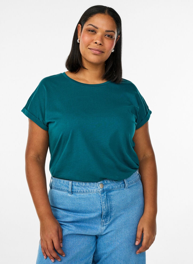 Kurz&auml;rmeliges T-Shirt aus Baumwollmischgewebe, Gr&uuml;n, Model image number 0