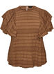 Bluse mit gesmokter Textur und R&uuml;schen&auml;rmeln, Braun, Packshot image number 0