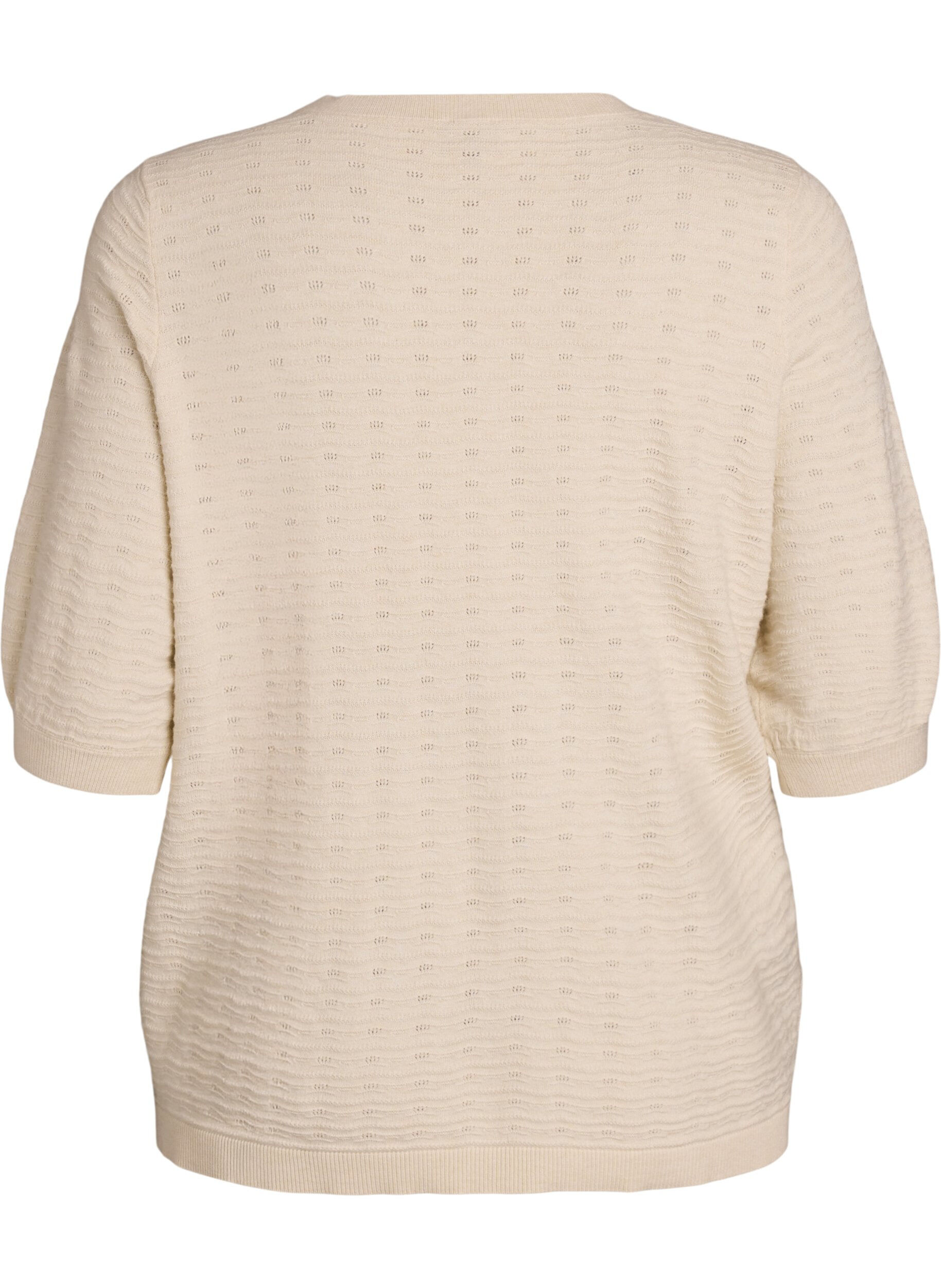 Zizzi Strickbluse mit Strukturmuster und kurzen &Auml;rmeln, Beige, Packshot image number 1