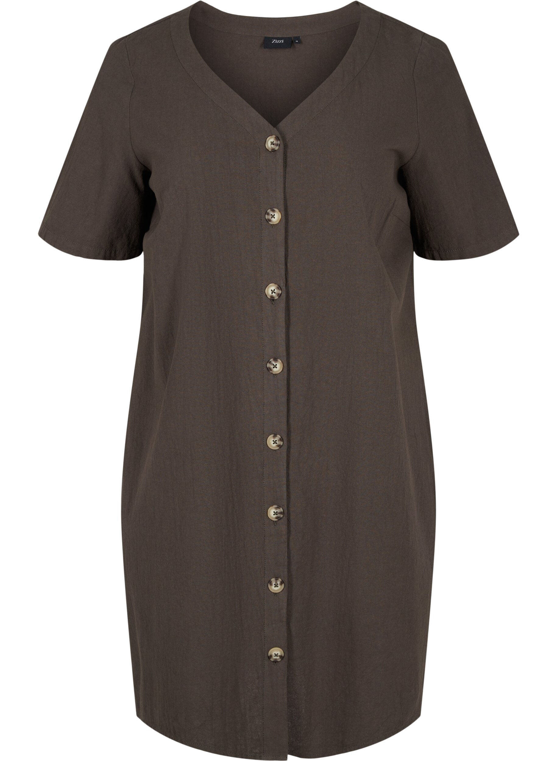 Zizzi Kurzarm Kleid aus Baumwolle mit Kn&ouml;pfen, Khaki Green, Packshot image number 0