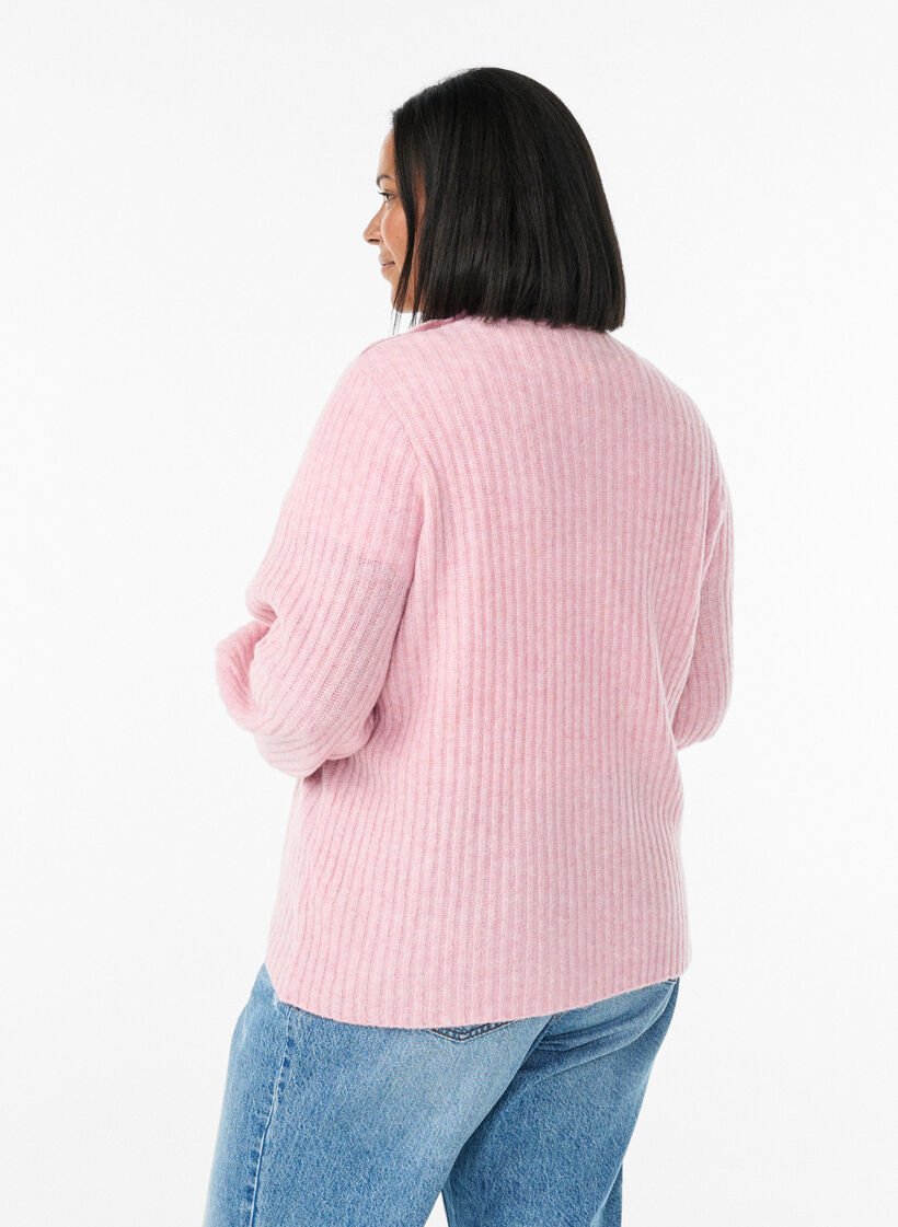 Pullover aus Rippstrick mit Puff&auml;rmeln und Kn&ouml;pfen, Rot, Model image number 2