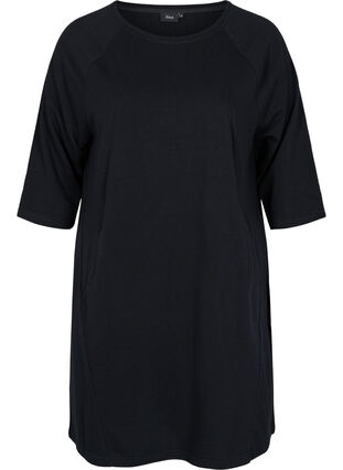 Aktionsartikel - Sweatkleid aus Baumwolle mit Taschen und 3/4-Ärmeln, Black, Packshot image number 0