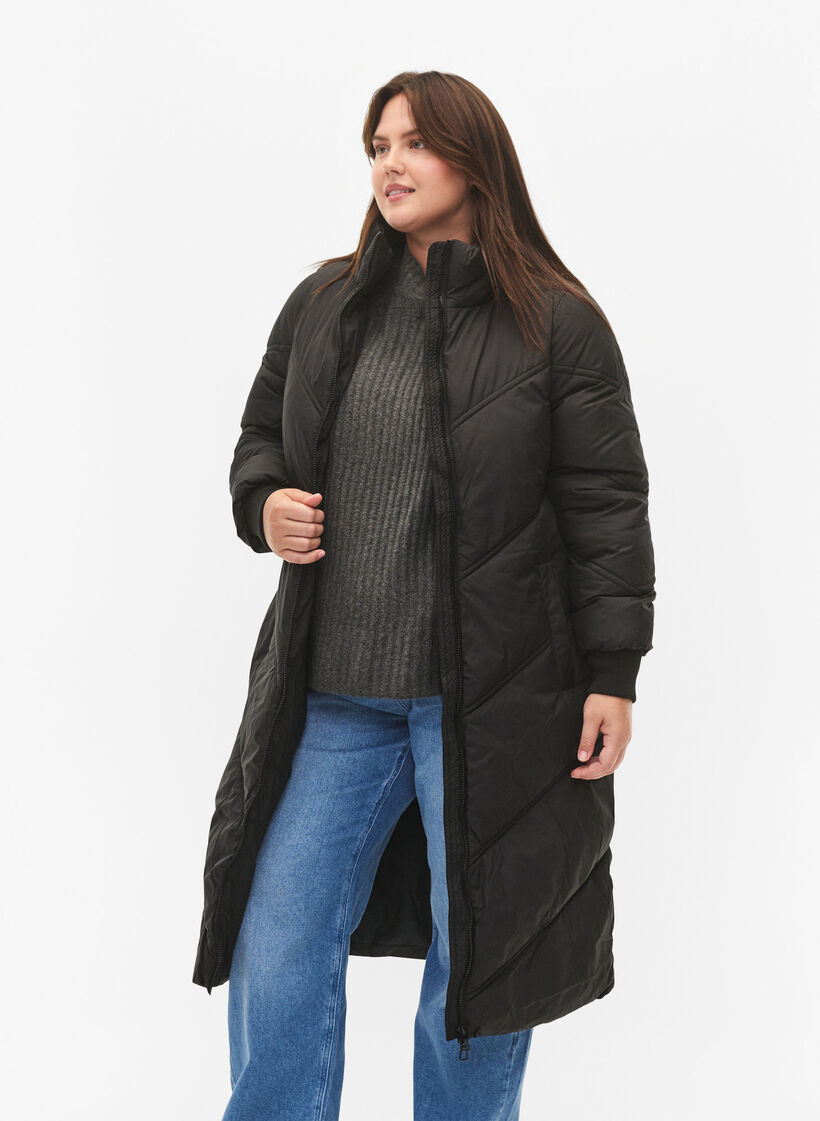 Lange Pufferwinterjacke, Black, Model image number 2