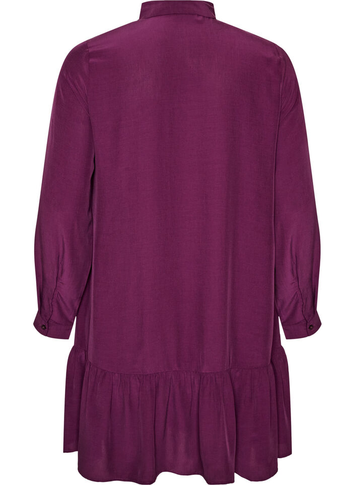 Kurzes Hemdblusenkleid mit R&uuml;schenvolant, Lila, Packshot image number 1