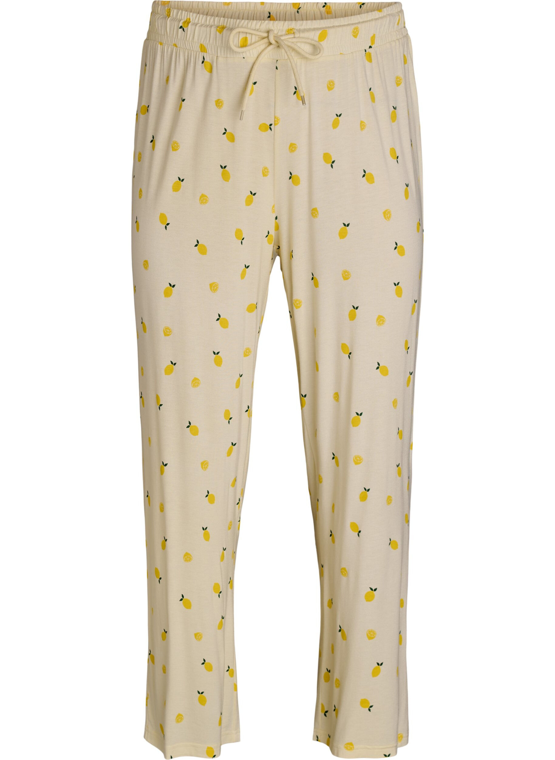 Zizzi Pyjamahose aus weichem Jersey mit hoher Taille und Frucht-Print, Gelb, Packshot image number 0
