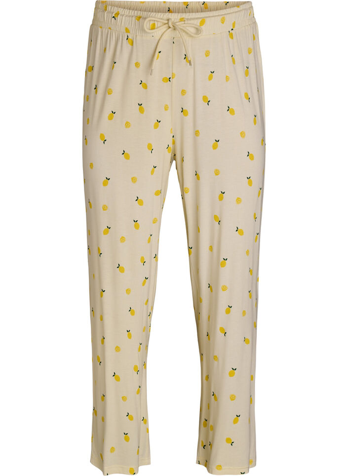 Pyjamahose aus weichem Jersey mit hoher Taille und Frucht-Print, Gelb, Packshot image number 0