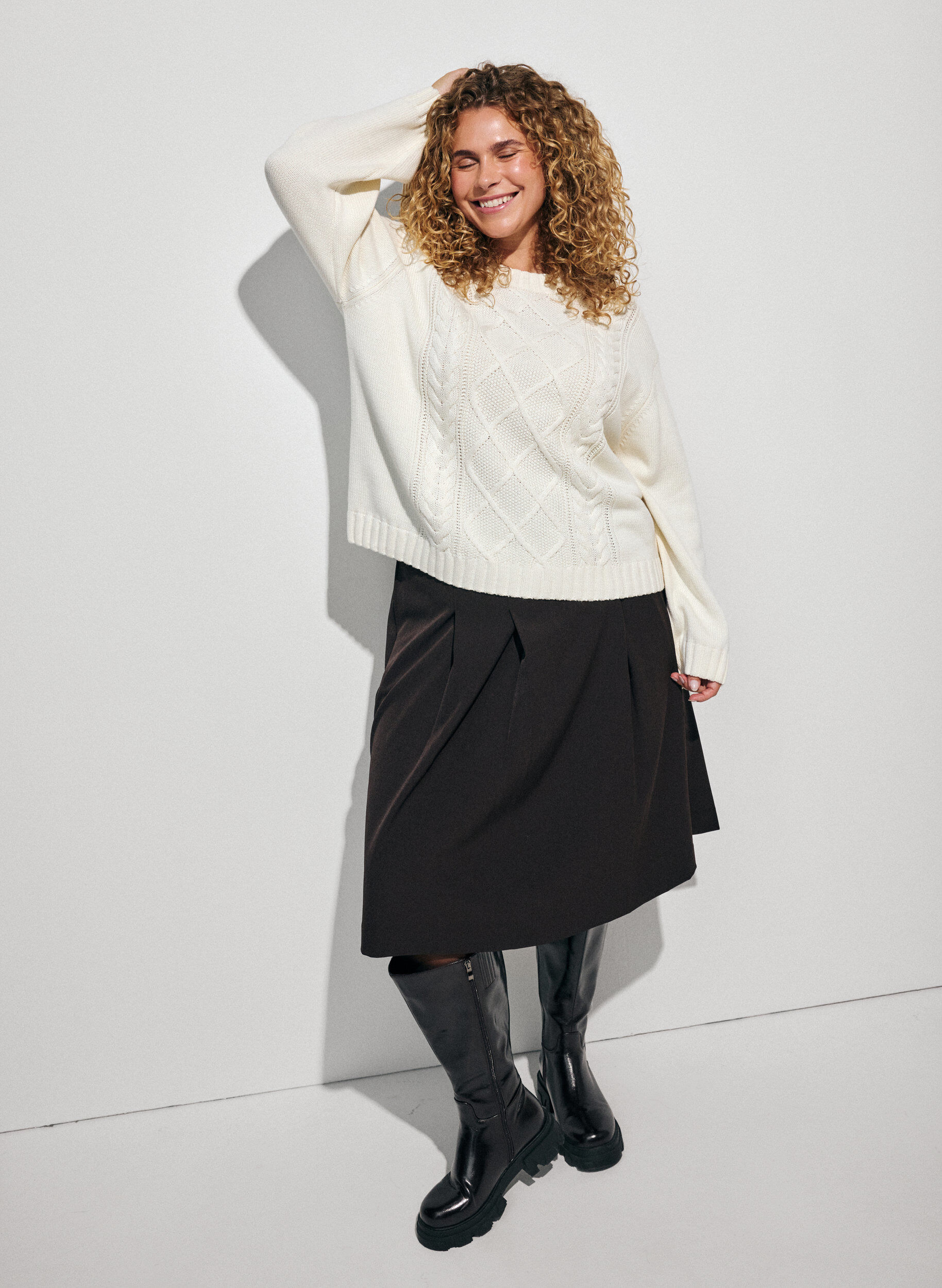 ZizziPullover mit Zopfmuster, Vanille, Model image number 1