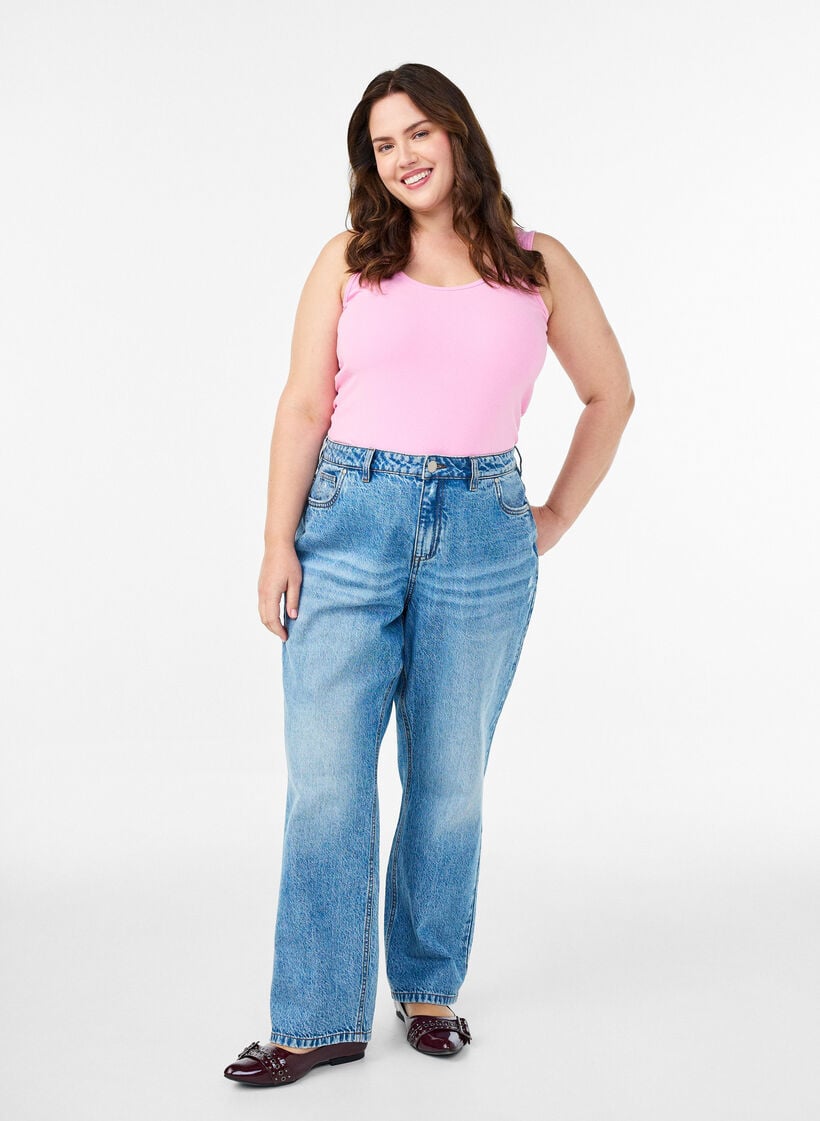 Solide Farbe Grundoberteil aus Baumwolle, Pink, Model image number 1