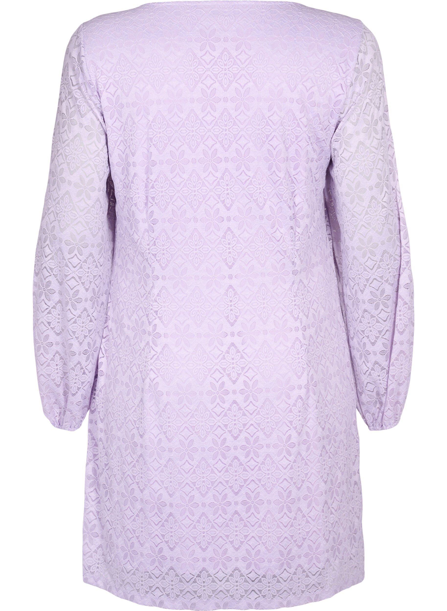 Zizzi Spitzenkleid mit V-Ausschnitt und langen &Auml;rmeln, Pastel Lilac, Packshot image number 1
