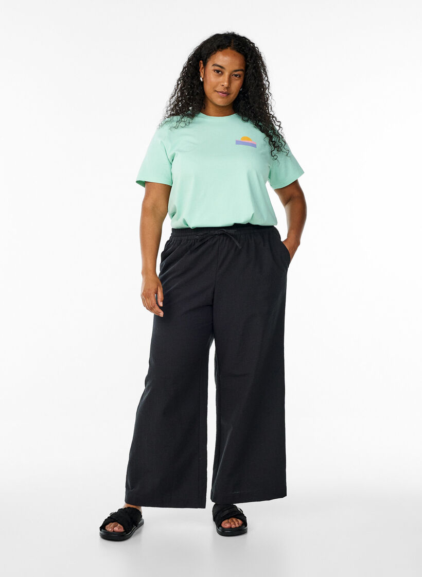 Lockere Hose mit hohem Bund und Taschen, Schwarz, Model image number 0